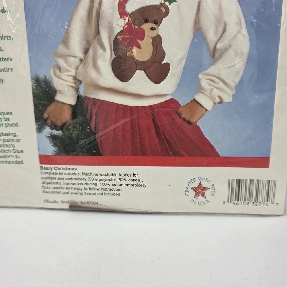 VTG Bucilla Gallery of Stitches Put-Ons Beary Christmas‎ 32774 Applique